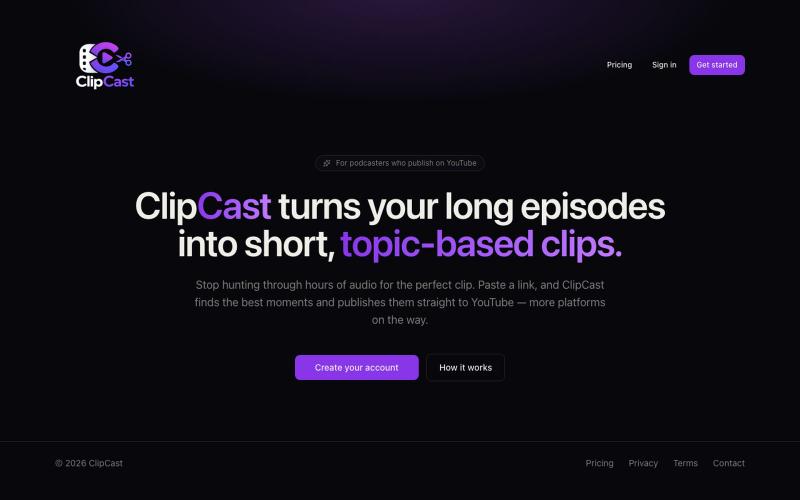 ClipCast — AI Podcast Clips for Social Media — screenshot