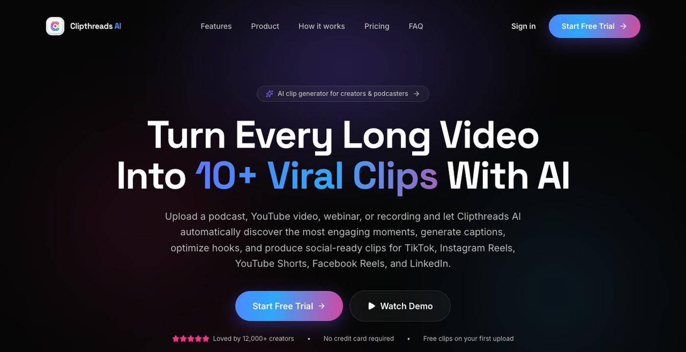 Clipthreads AI — Turn Long Videos Into Viral Short Clips In Minutes — screenshot