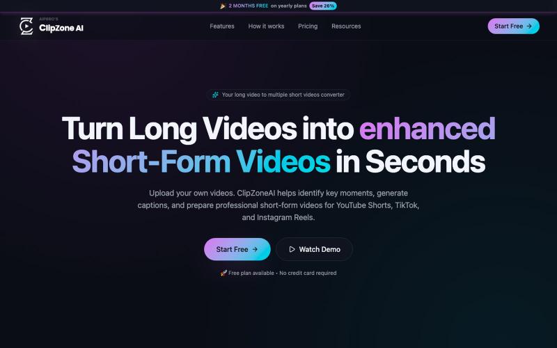 ClipZone AI — Turn Long Videos into Viral Shorts in Seconds — screenshot