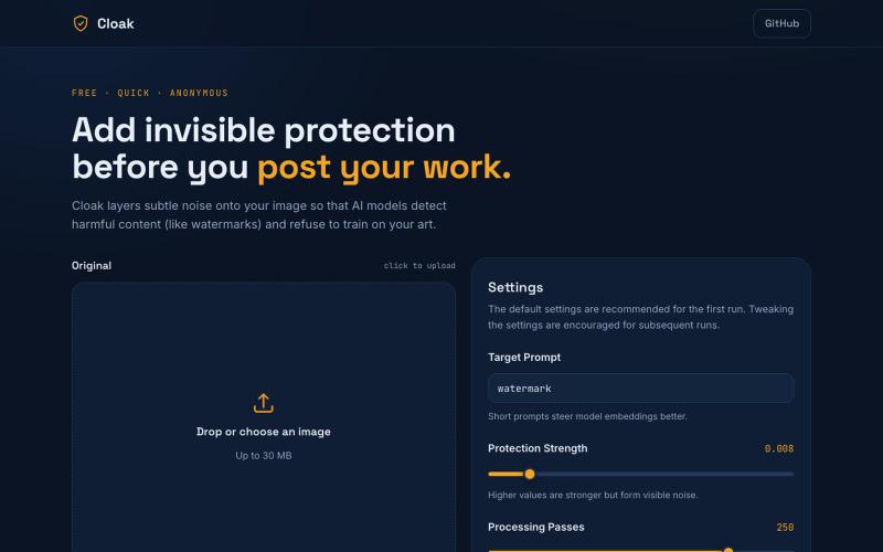 Cloak - AI Art Protection — screenshot