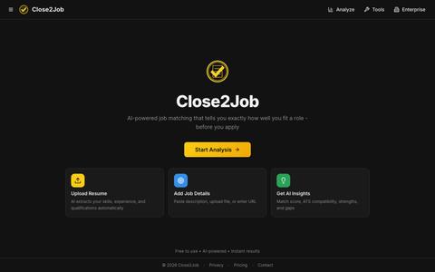 Close2Job | AI Resume Match Score & Job Analysis — screenshot