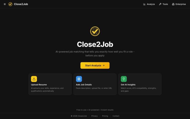 Close2Job | AI Resume Match Score & Job Analysis — screenshot