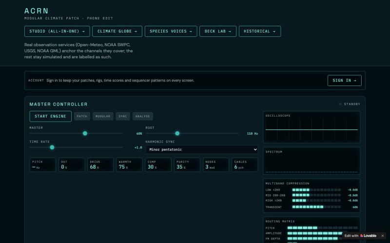 ACRN — Earth Harmonics sonification engine — screenshot