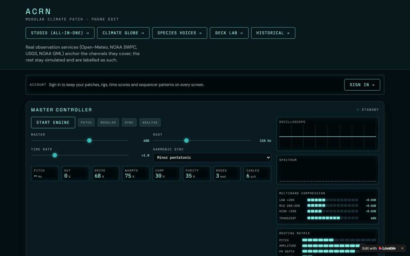 ACRN — Earth Harmonics sonification engine — screenshot