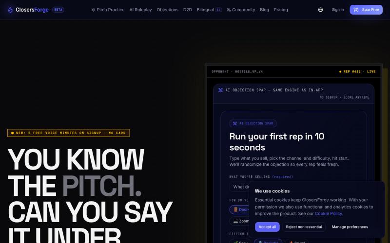 ClosersForge — 5 Free Voice Minutes On Signup. No Card. Real AI Buyer. — screenshot