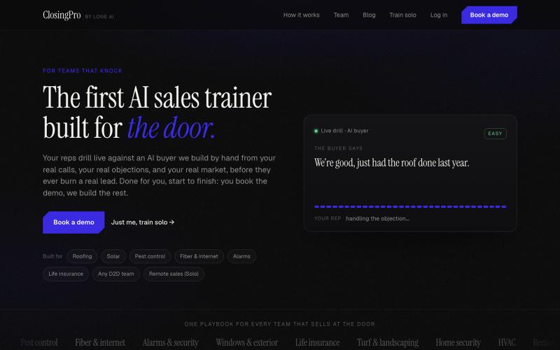 ClosingPro | The AI sales trainer built for the door — screenshot