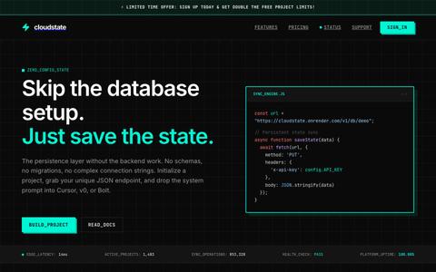 CloudState | Instant JSON Database & Persistence for AI Apps (Cursor, Bolt, v0) — screenshot