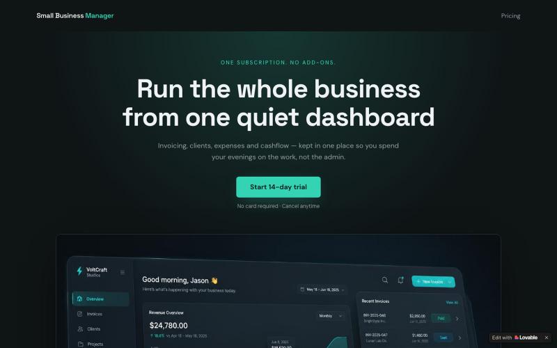 Small Business Manager — Invoicing, Clients & Cashflow — screenshot