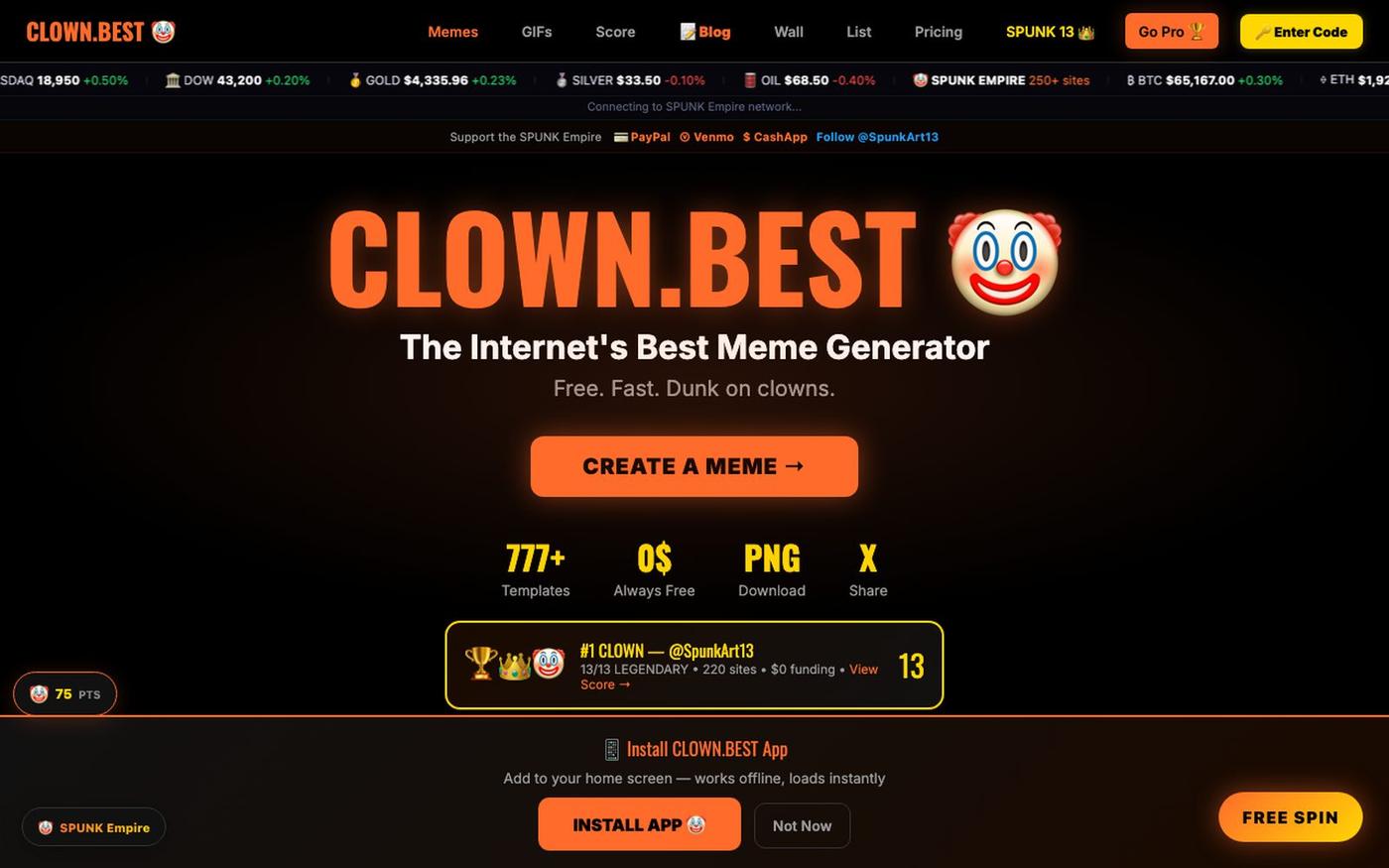 CLOWN.BEST — The Internet's Best Meme Generator 🤡 — screenshot