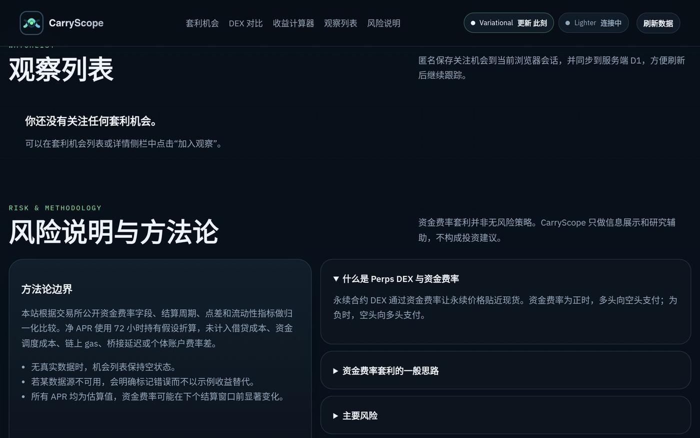 CarryScope | Perps Funding Arbitrage Terminal — screenshot