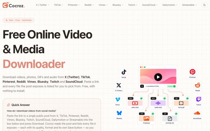 Cocroz — Free Video Downloader for X, TikTok & Pinterest — screenshot