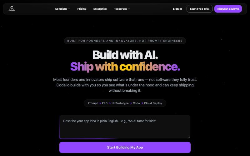 AI App Builder for PRDs, Technical Scope & Real Code | Codalio — screenshot