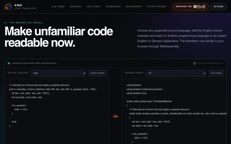 k-lani-code-translator — Read code across languages — screenshot