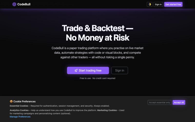 CodeBull – Paper Trade & Backtest Like a Pro — screenshot