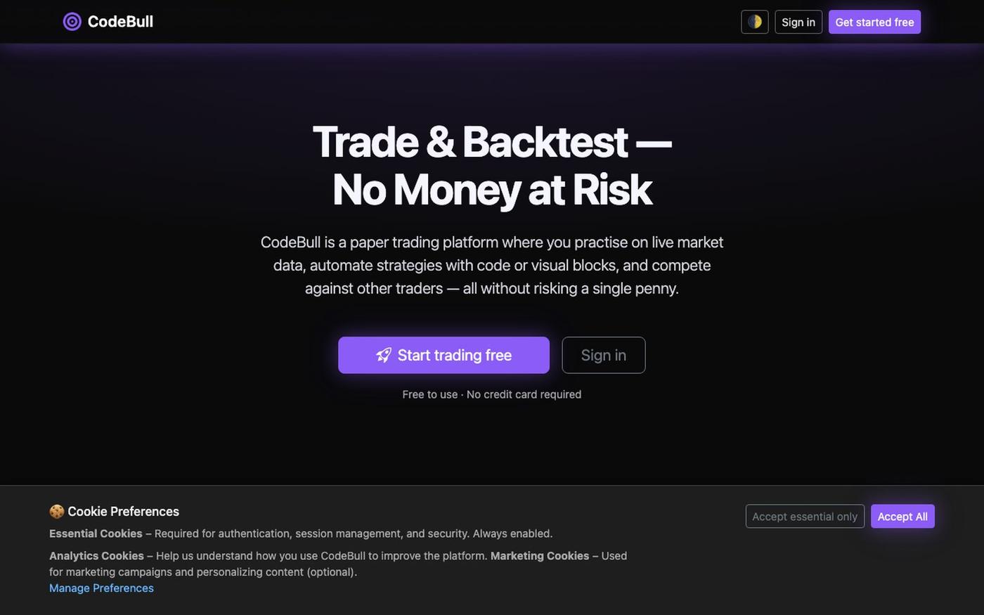 CodeBull – Paper Trade & Backtest Like a Pro — screenshot