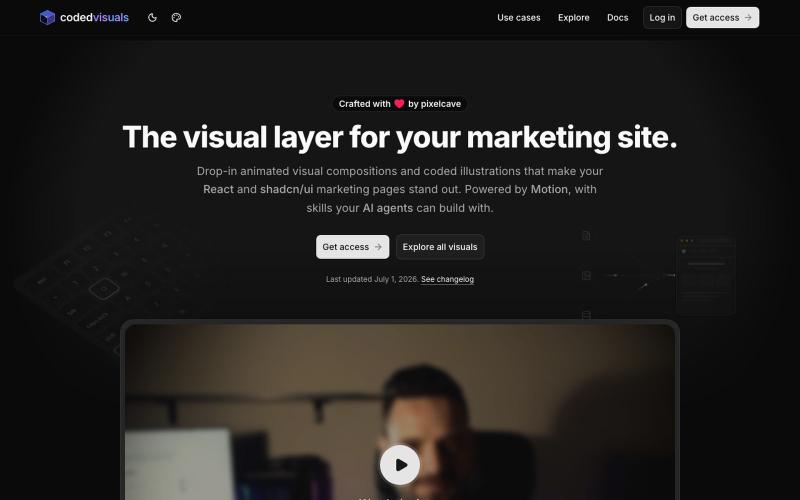 Animated visuals & illustrations for React and shadcn/ui - CodedVisuals — screenshot