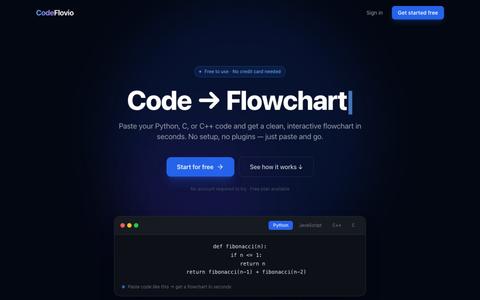 CodeFlovio | Code to Flowchart & Algorithm Visualizer Tool — screenshot