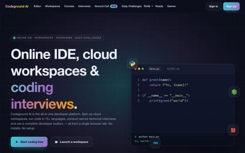 Codeground AI: Online IDE, Cloud Workspaces, Coding Interviews, Courses & Video — screenshot