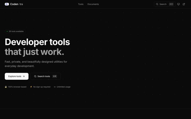 Codentra — Developer tools that just work — screenshot