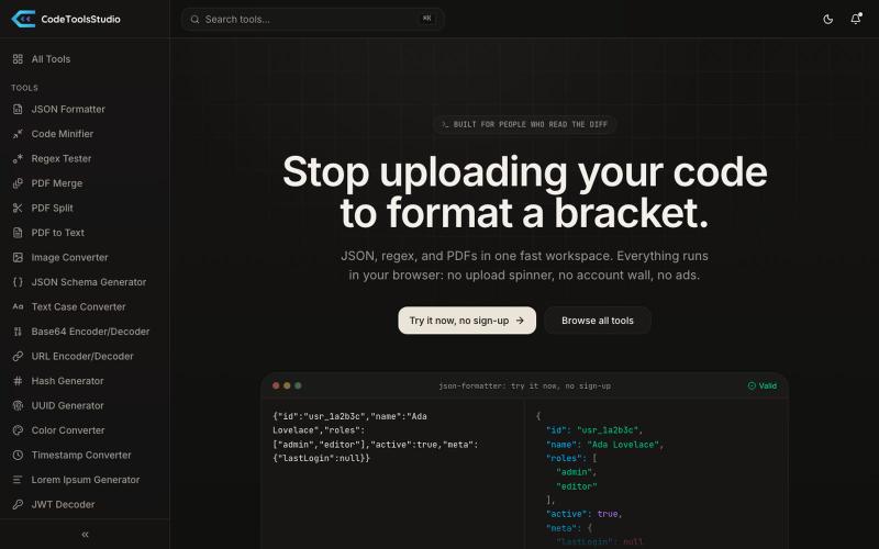 Code Tools Studio: Fast, free developer & file tools — screenshot