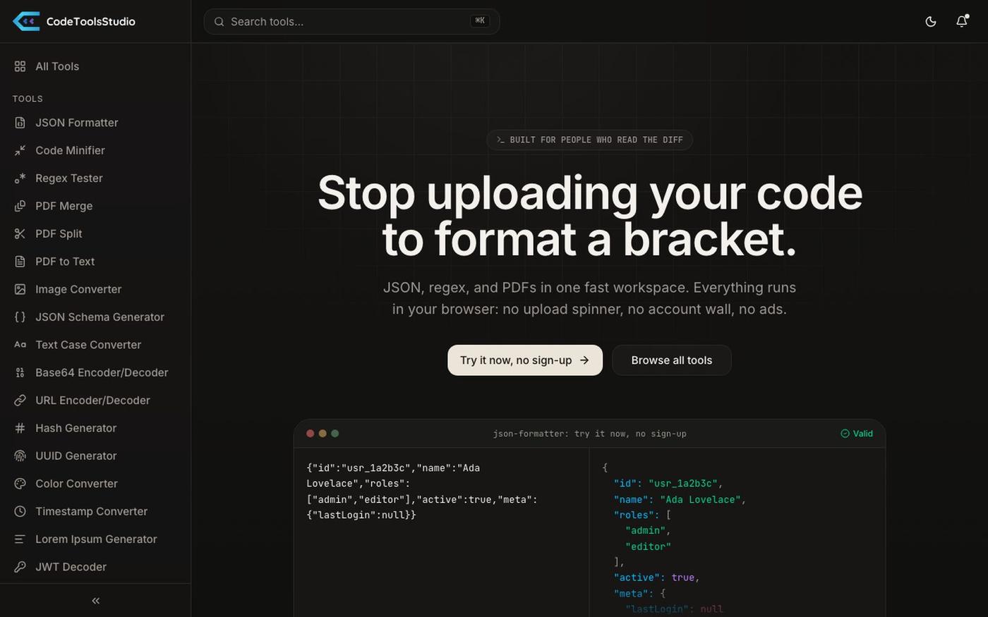 Code Tools Studio: Fast, free developer & file tools — screenshot