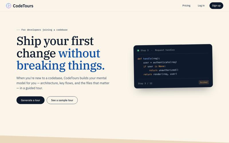 AI-Generated Codebase Tours for Developer Onboarding | CodeTours — screenshot