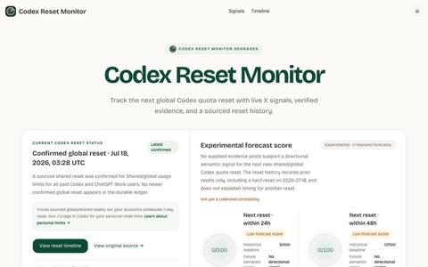 Codex Reset Monitor – Live Status & Reset Timeline — screenshot