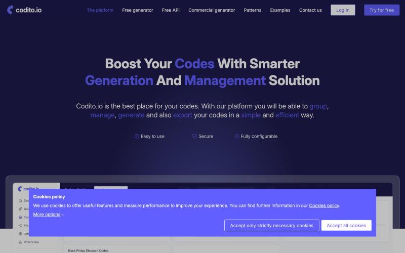 Code generation and management platform | codito.io — screenshot