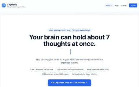 Your brain can hold about 7 thoughts at once. Cognitidy Holds the Rest — screenshot