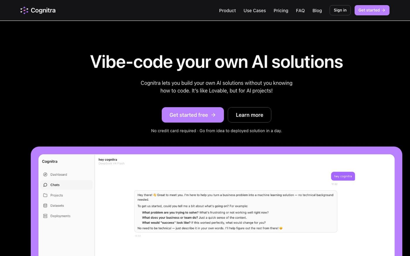 Cognitra - Turn a chat into a deployed AI model — screenshot