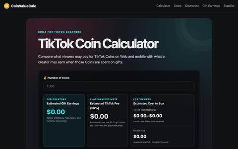 TikTok Coin Calculator — Cost & Creator Earnings (2026) — screenshot