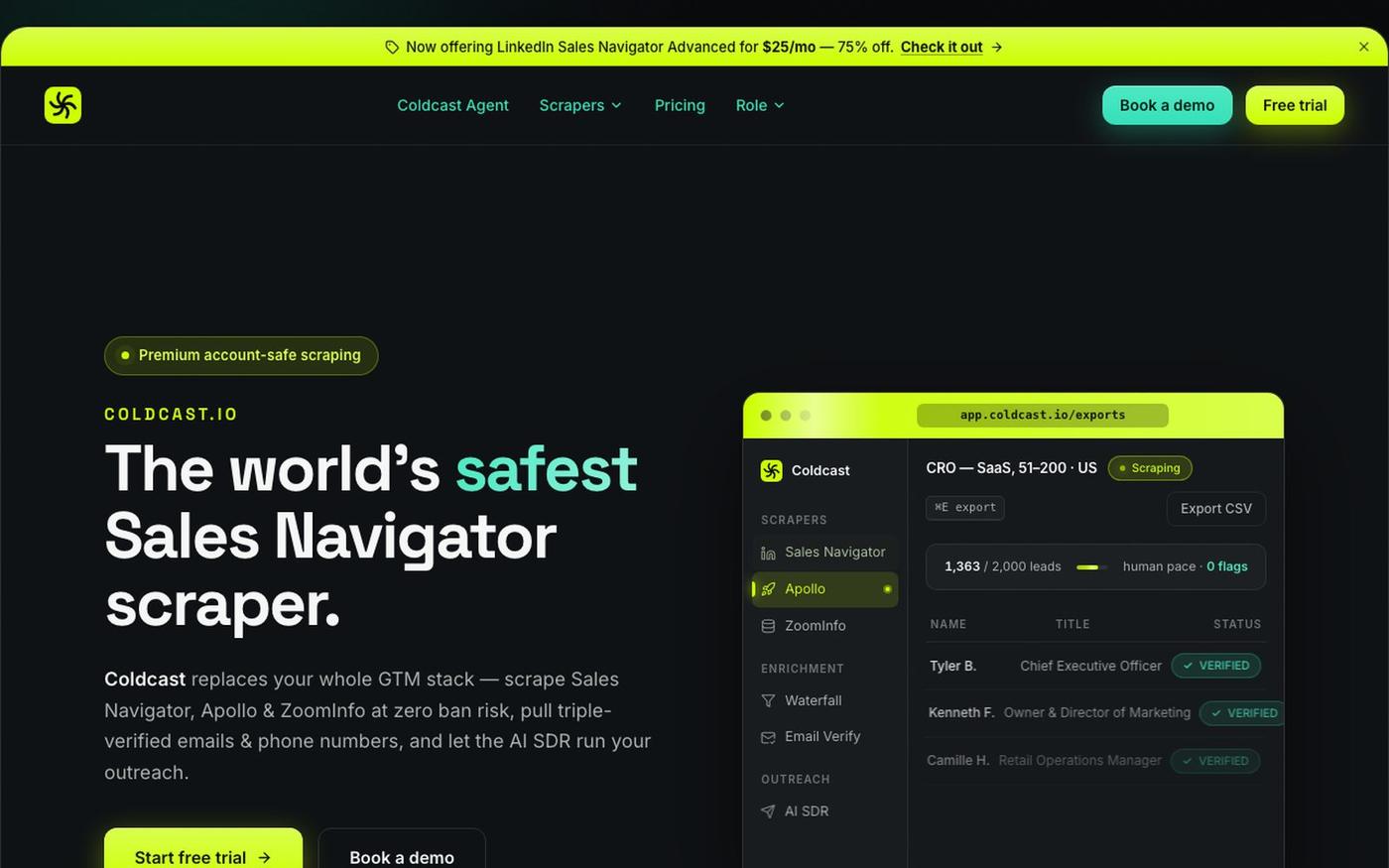 Coldcast — The Safest LinkedIn Sales Navigator Scraper — screenshot