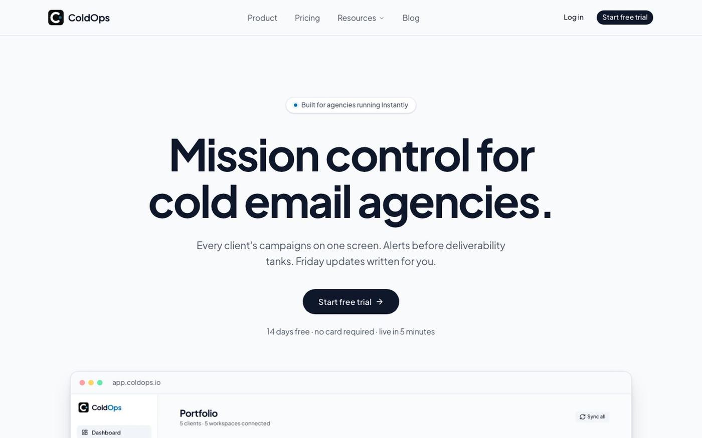 ColdOps — Mission control for cold email agencies — screenshot