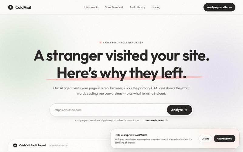 ColdVisit - AI Website Audit & Conversion Report — screenshot