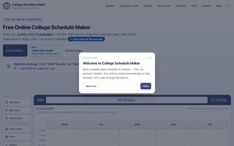 Free College Schedule Maker — Weekly Class Timetable Online — screenshot