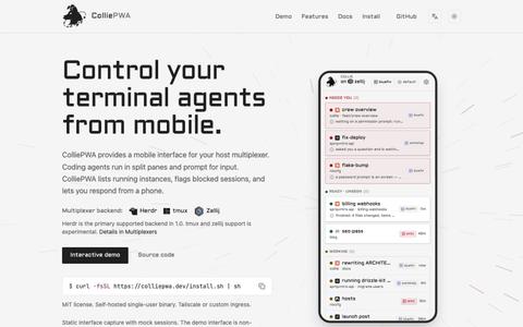 ColliePWA — your agent herd, from your phone — screenshot