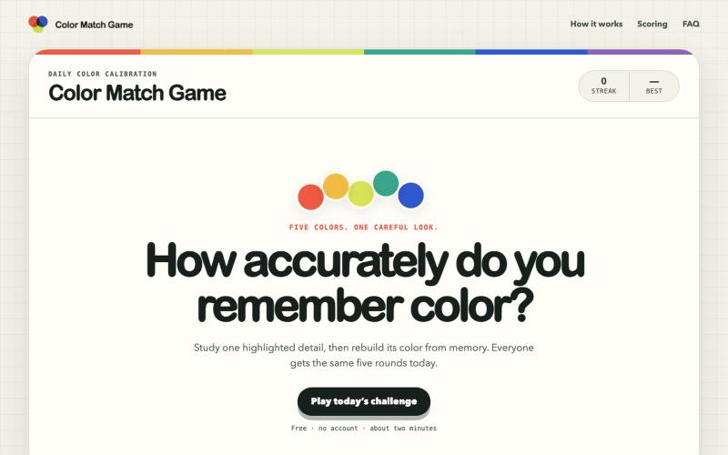 Color Match Game — Daily Color Memory Challenge — screenshot