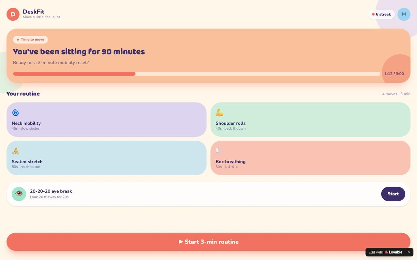 DeskFit — Wellness without going to the gym — screenshot