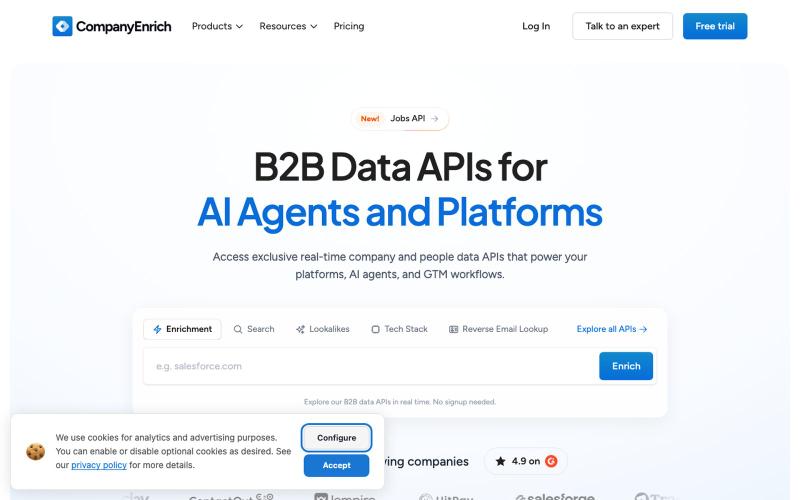 Company and People Data APIs for AI Agents and Platforms — screenshot