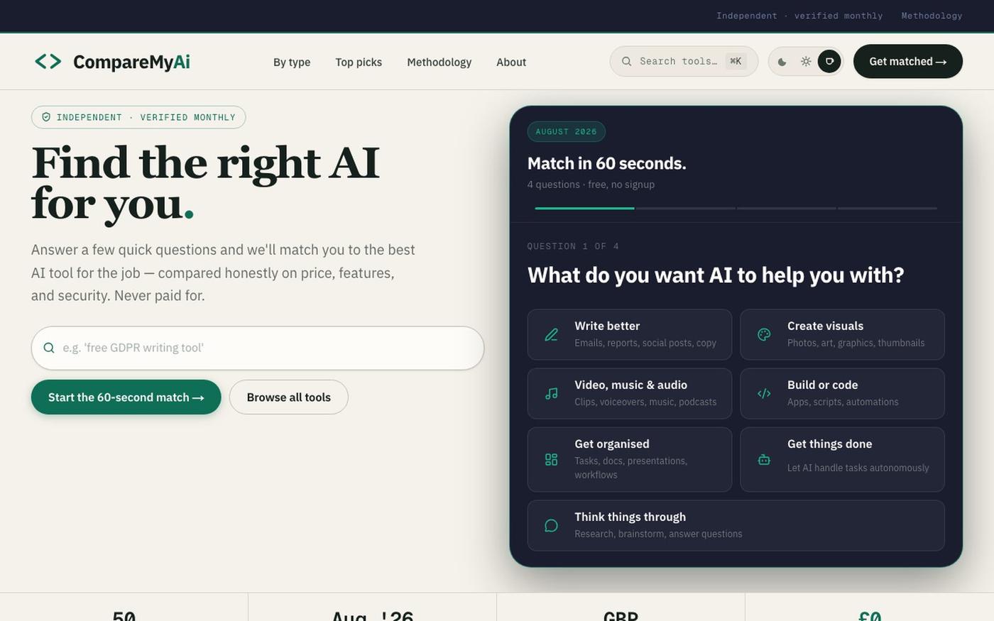 CompareMyAI — Find your AI in 60 seconds — screenshot