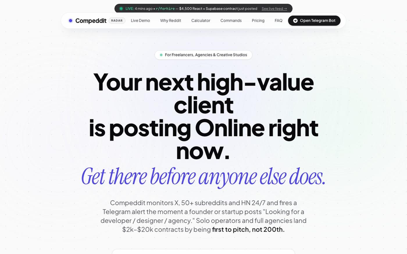 Compeddit — Agentic Client Radar for Freelancers & Agencies — screenshot