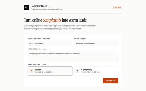 ComplaintLead — Intel Dossier — screenshot