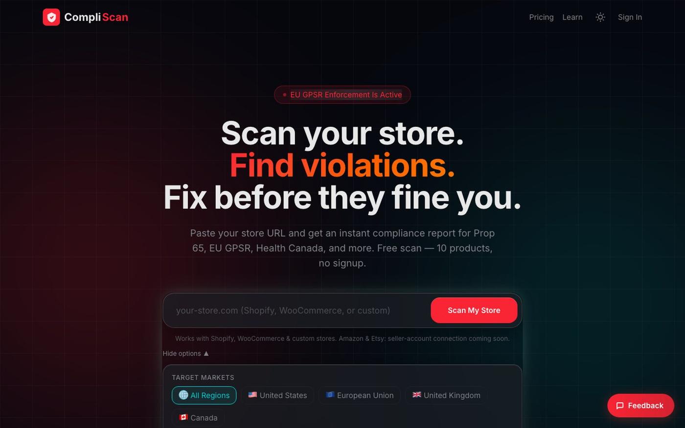 CompliScan — E-Commerce Compliance Scanner — screenshot