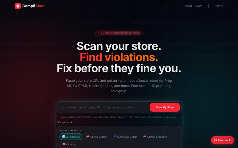 CompliScan — E-Commerce Compliance Scanner — screenshot