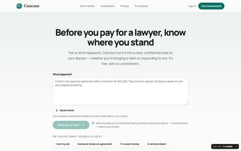Concaso — Find Out If Your Legal Claim Is Worth Pursuing — screenshot