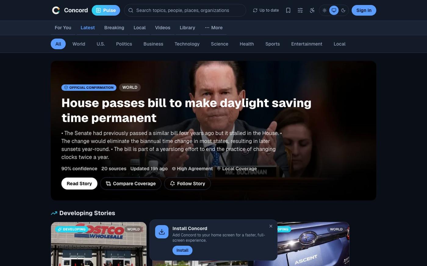 Concord — News, compared — screenshot