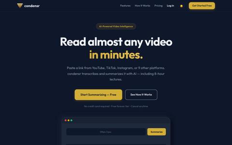 condensr — Free AI Video Summarizer | YouTube, TikTok & More — screenshot
