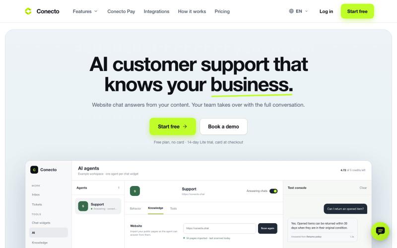 Conecto | AI Customer Support & Messaging Platform — screenshot