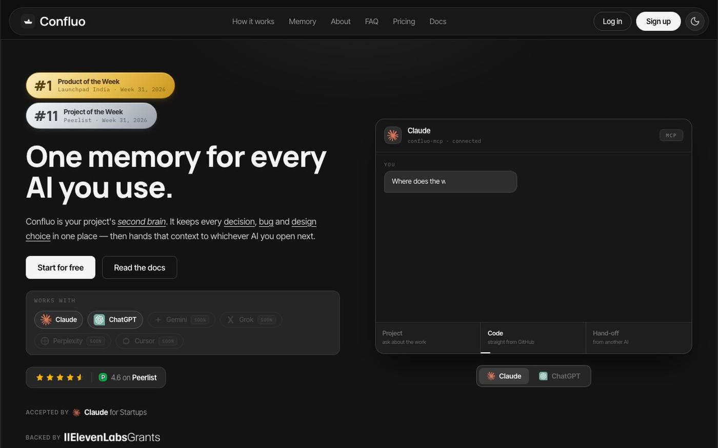 Confluo — Universal AI Memory Platform | Claude, ChatGPT & Gemini — screenshot