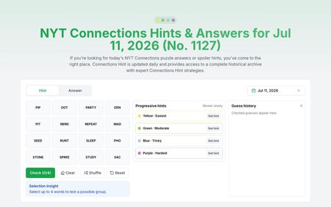 NYT Connections Answers & Hints | Connections Hint — screenshot